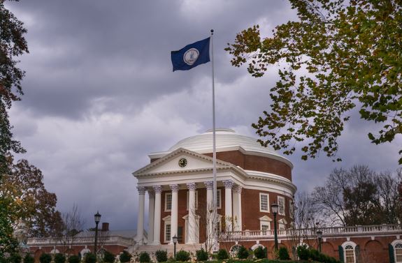 Virginia Flag in front of UVA Rotunda