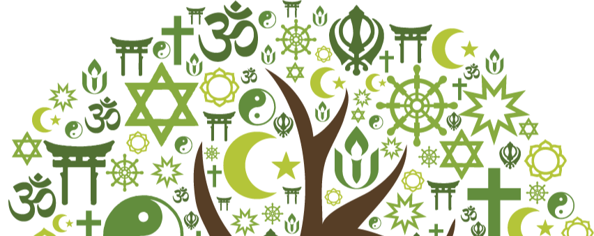 drawing of tree with multiple faith symbols for leaves