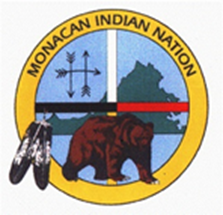 Monacan Indian Nation seal with bear in front of state of virginia.